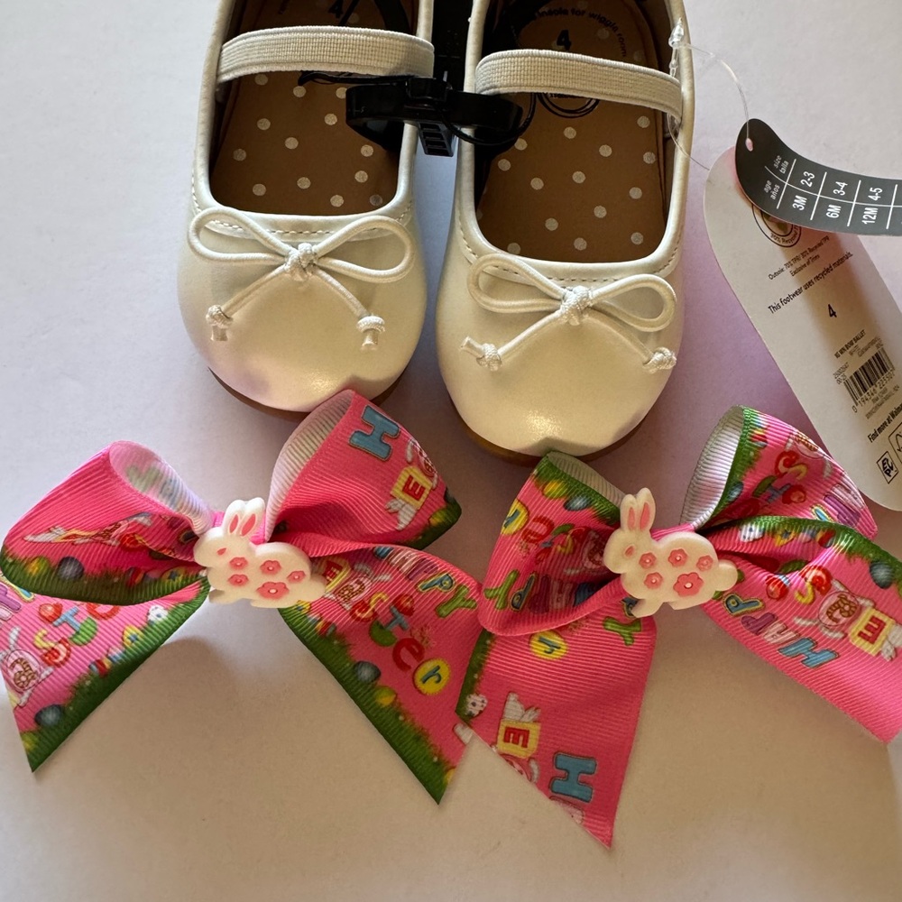 wonder nation White Mary Jane Dress Shoes with Pink Bunny Hair Bows
